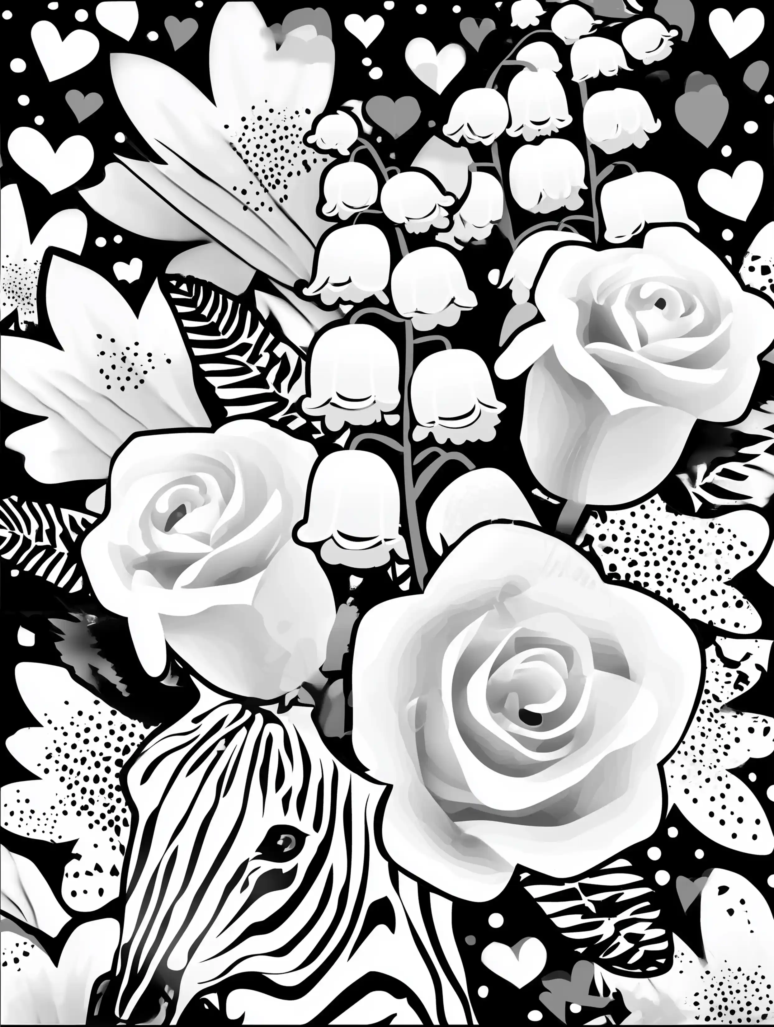 Free printable coloring pages floral featuring lily of the valley on a dark background